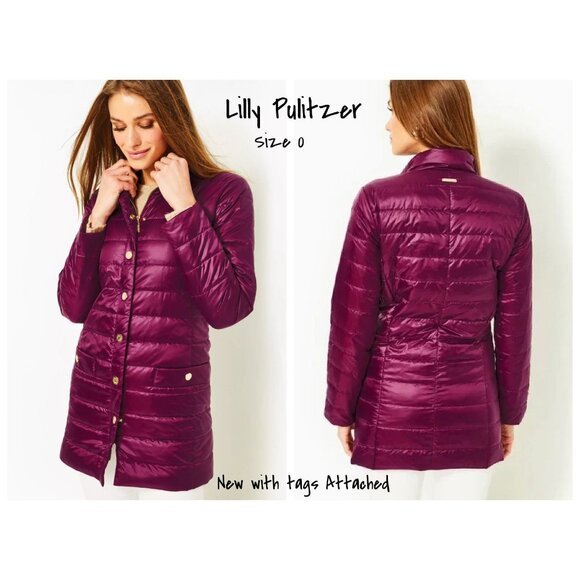 Lilly Pulitzer Tonia Down Puffer Jacket Amarena Cherry Size 0 - New With Tag - Picture 1 of 6